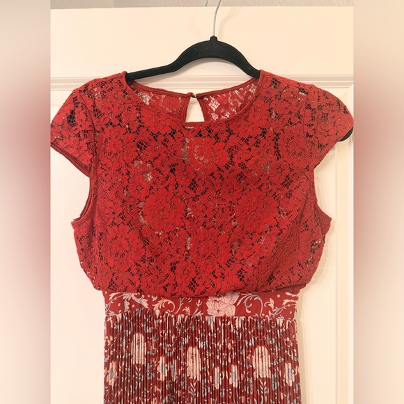 Anthropologie Women’s Arcadia Red Lace Floral Midi Dress size 0 - Picture 5 of 10